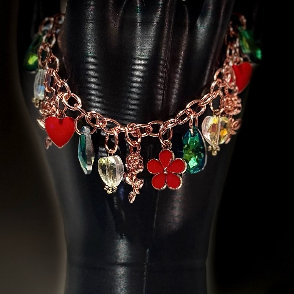 Charming Rose Gold Bracelet with Multicolor Charms